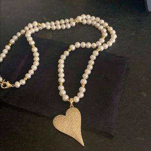 28" fresh water pearl necklace with 14k gold plated heart